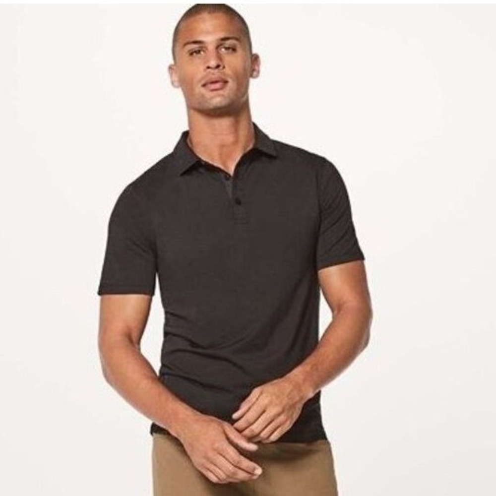 Lululemon Polo Shirt Womens Large Charcoal Black Short Sleeve Athletic Top